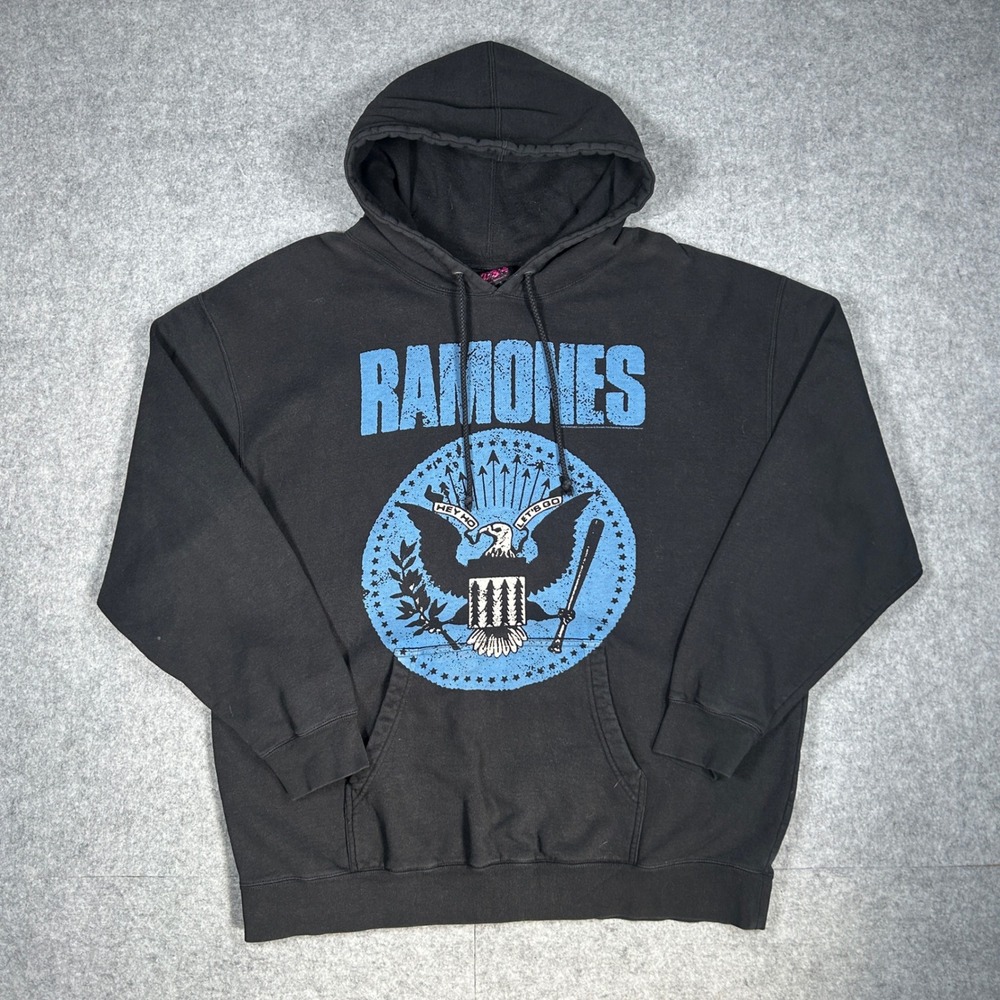 Vintage Ramones Hoodie Men XL Black Blue Seal Logo Punk Rock Band Music Graphic